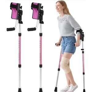 Adult Adjustable Forearm Crutches - Pair, Ergonomic, Pink/Silver - New(Open Box)
